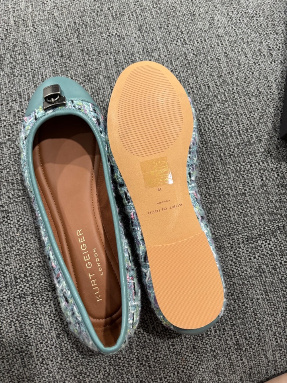 Kurt Geiger Teal Tweed Ballet Flats with Buckle - Picture 2 of 3